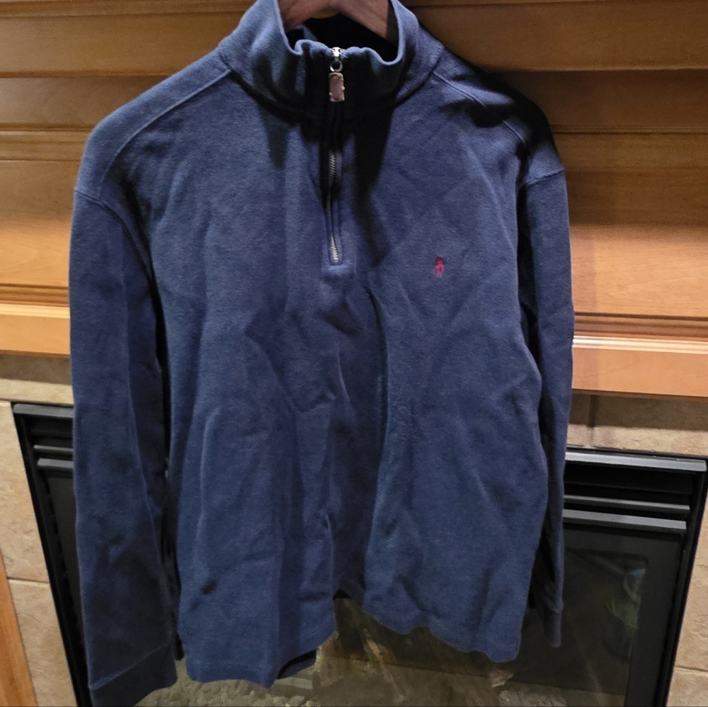 Vintage Polo Ralph Lauren Mens Medium Navy Blue Cotton 1/4 Zip Pullover Sweater